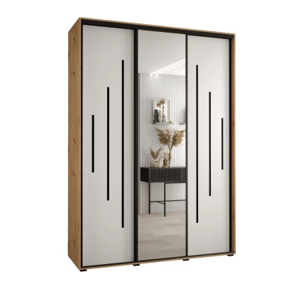 Šatní skříň YVONA 13 - 180/45 cm, dub artisan / bílá / černá