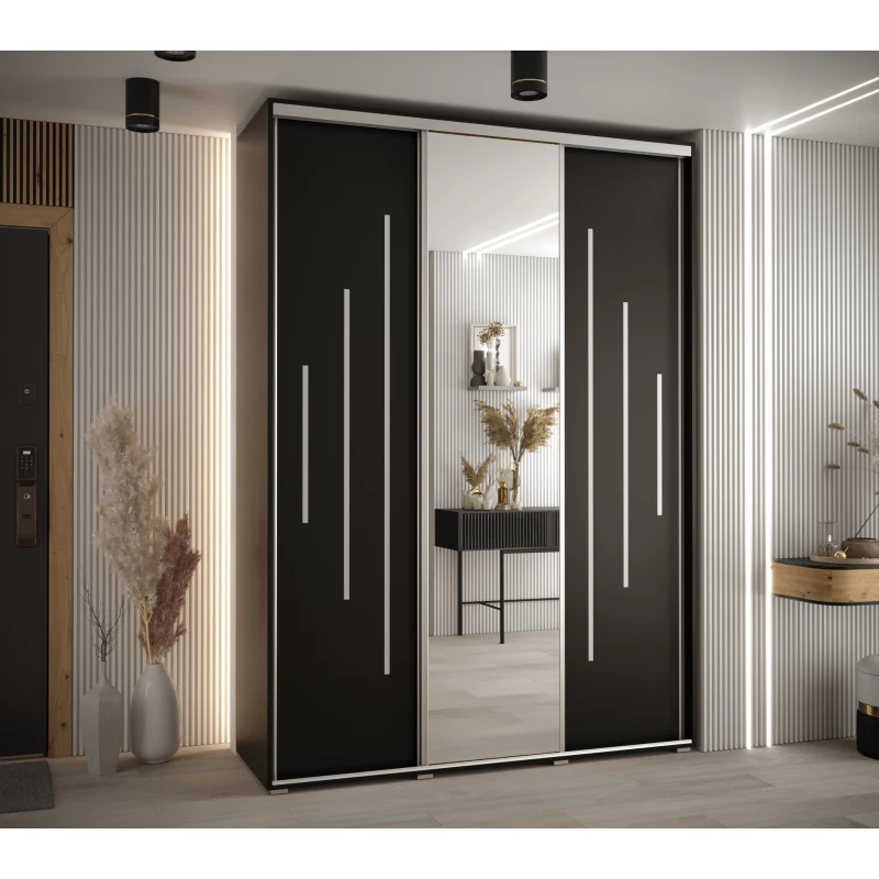 Šatní skříň YVONA 13 - 180/45 cm, černá / stříbrná