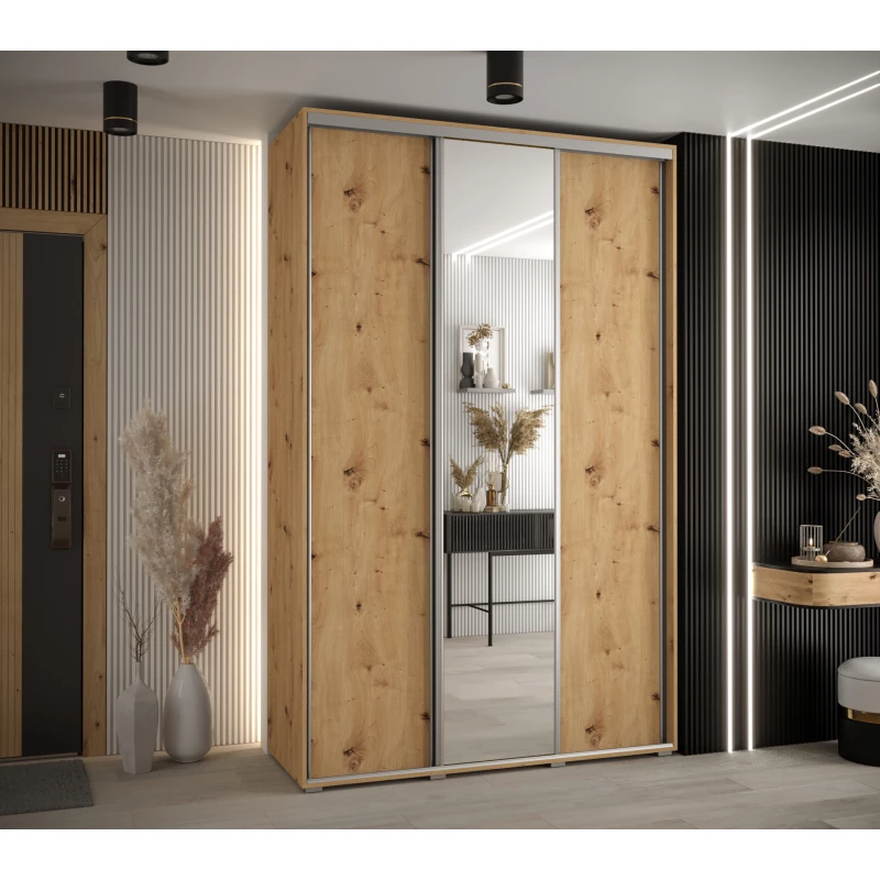 Šatní skříň YVONA 3 - 150/45 cm, dub artisan / stříbrná