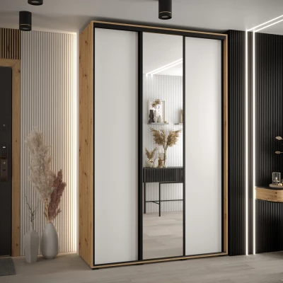 Šatní skříň YVONA 3 - 150/45 cm, dub artisan / bílá / černá