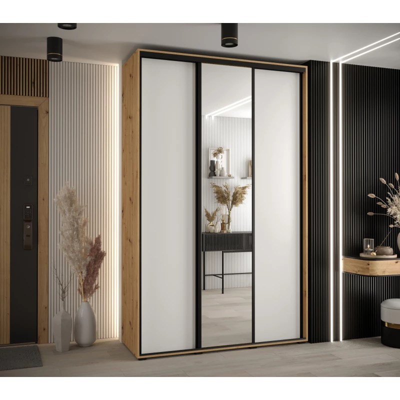 Šatní skříň YVONA 3 - 150/45 cm, dub artisan / bílá / černá