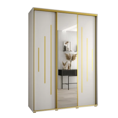 Šatní skříň YVONA 13 - 180/45 cm, bílá / zlatá