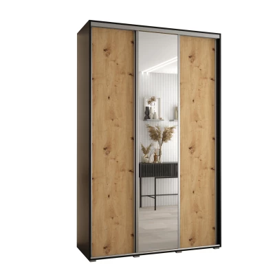 Šatní skříň YVONA 3 - 150/45 cm, černá / dub artisan / stříbrná