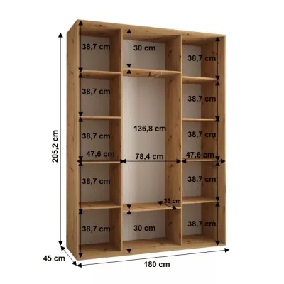 Šatní skříň YVONA 13 - 180/45 cm, bílá / černá / stříbrná