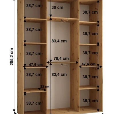 Šatní skříň YVONA 13 - 180/45 cm, bílá / černá / stříbrná