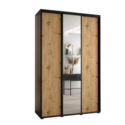 Šatní skříň YVONA 3 - 150/45 cm, černá / dub artisan / černá