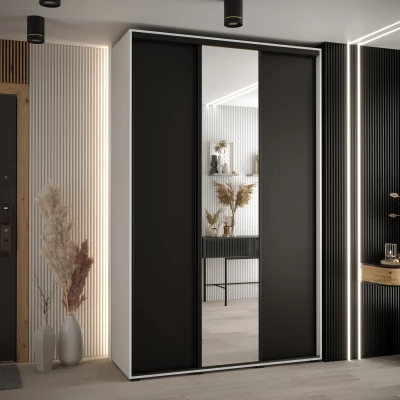 Šatní skříň YVONA 3 - 150/45 cm, bílá / černá / černá