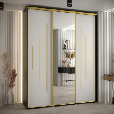 Šatní skříň YVONA 13 - 190/45 cm, černá / bílá / zlatá