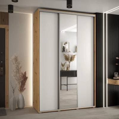 Šatní skříň YVONA 3 - 160/45 cm, dub artisan / bílá / stříbrná