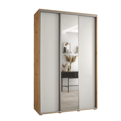 Šatní skříň YVONA 3 - 160/45 cm, dub artisan / bílá / stříbrná