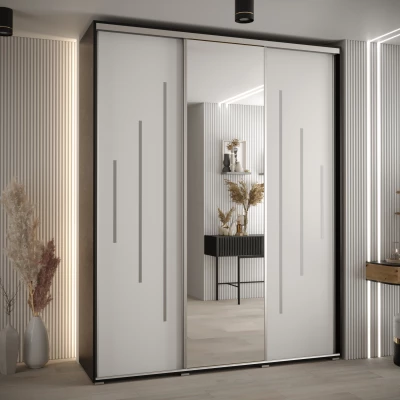 Šatní skříň YVONA 13 - 190/45 cm, černá / bílá / stříbrná