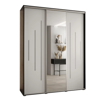 Šatní skříň YVONA 13 - 190/45 cm, černá / bílá / stříbrná