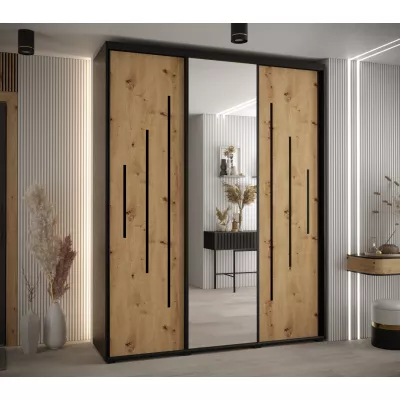 Šatní skříň YVONA 13 - 190/45 cm, černá / dub artisan / černá