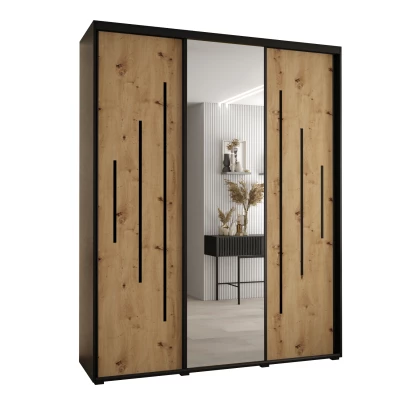 Šatní skříň YVONA 13 - 190/45 cm, černá / dub artisan / černá