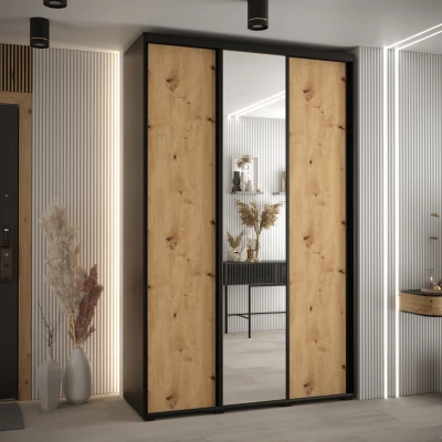 Šatní skříň YVONA 3 - 160/45 cm, černá / dub artisan / černá