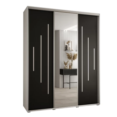 Šatní skříň YVONA 13 - 190/45 cm, bílá / černá / stříbrná