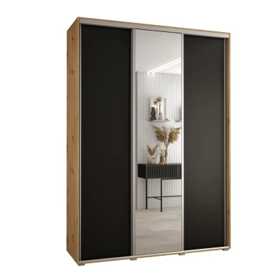 Šatní skříň YVONA 3 - 170/45 cm, dub artisan / černá / stříbrná