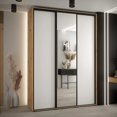 Šatní skříň YVONA 3 - 170/45 cm, dub artisan / bílá / černá