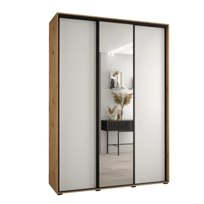 Šatní skříň YVONA 3 - 170/45 cm, dub artisan / bílá / černá