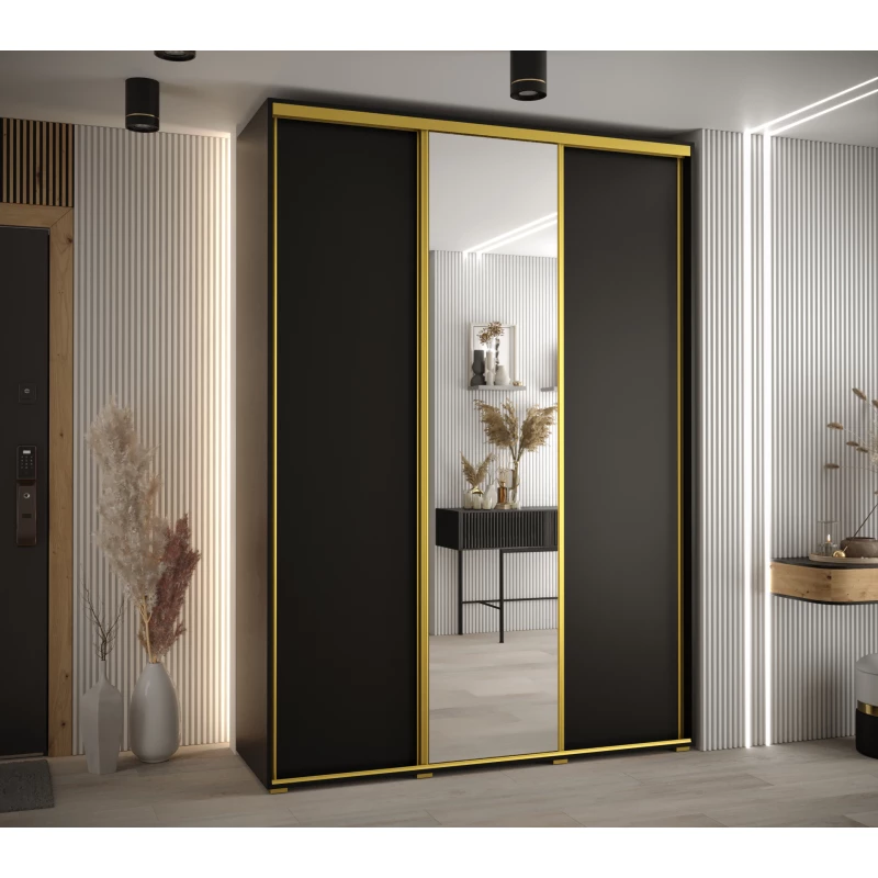 Šatní skříň YVONA 3 - 170/45 cm, černá / zlatá