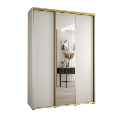 Šatní skříň YVONA 3 - 170/45 cm, bílá / zlatá
