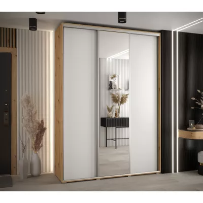 Šatní skříň YVONA 3 - 180/45 cm, dub artisan / bílá / stříbrná