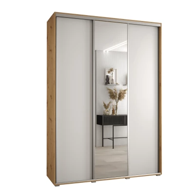 Šatní skříň YVONA 3 - 180/45 cm, dub artisan / bílá / stříbrná