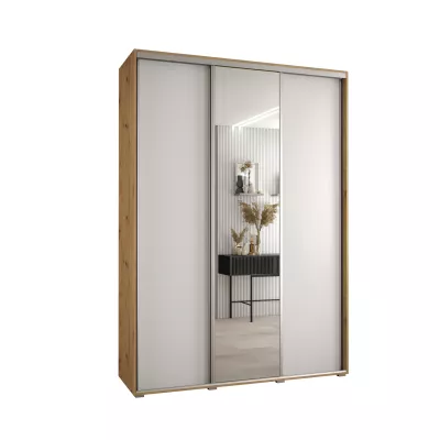 Šatní skříň YVONA 3 - 180/45 cm, dub artisan / bílá / stříbrná