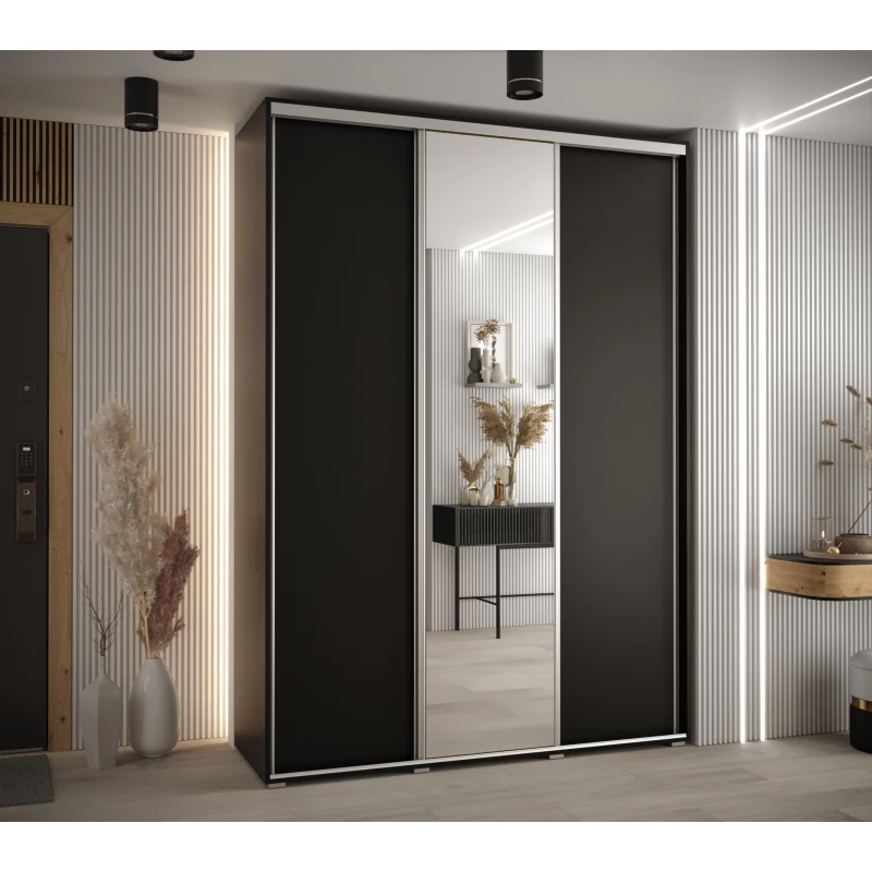 Šatní skříň YVONA 3 - 180/45 cm, černá / stříbrná