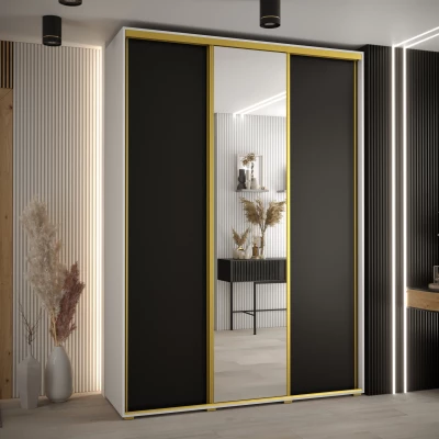 Šatní skříň YVONA 3 - 180/45 cm, bílá / černá / zlatá