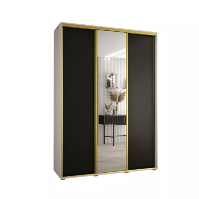 Šatní skříň YVONA 3 - 180/45 cm, bílá / černá / zlatá