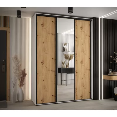 Šatní skříň YVONA 3 - 180/45 cm, bílá / dub artisan / černá