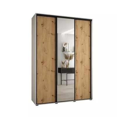 Šatní skříň YVONA 3 - 180/45 cm, bílá / dub artisan / černá