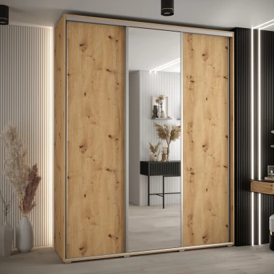 Šatní skříň YVONA 3 - 190/45 cm, dub artisan / stříbrná