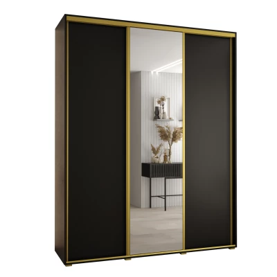 Šatní skříň YVONA 3 - 190/45 cm, černá / zlatá