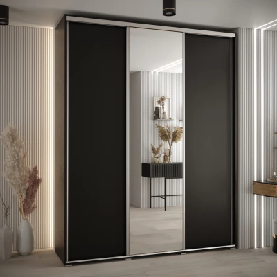 Šatní skříň YVONA 3 - 190/45 cm, černá / stříbrná