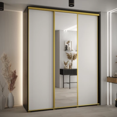 Šatní skříň YVONA 3 - 190/45 cm, černá / bílá / zlatá