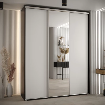 Šatní skříň YVONA 3 - 190/45 cm, černá / bílá / stříbrná