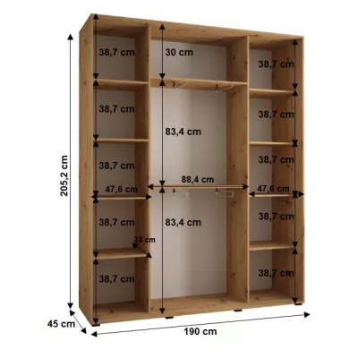 Šatní skříň YVONA 3 - 190/45 cm, bílá / černá / stříbrná