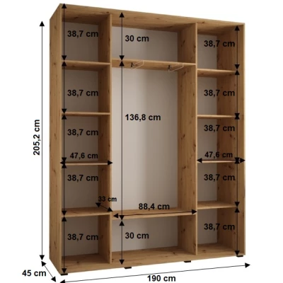 Šatní skříň YVONA 3 - 190/45 cm, bílá / černá / stříbrná