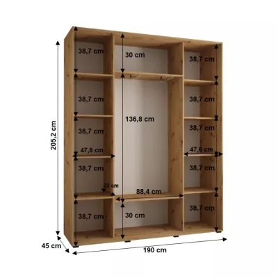 Šatní skříň YVONA 3 - 190/45 cm, bílá / černá / stříbrná