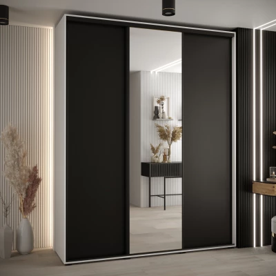 Šatní skříň YVONA 3 - 190/45 cm, bílá / černá / černá