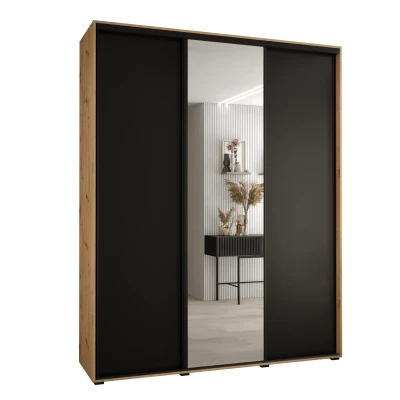 Šatní skříň YVONA 3 - 200/45 cm, dub artisan / černá / černá