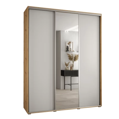 Šatní skříň YVONA 3 - 200/45 cm, dub artisan / bílá / stříbrná