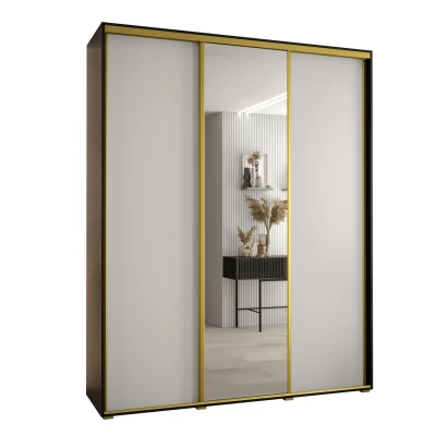 Šatní skříň YVONA 3 - 200/45 cm, černá / bílá / zlatá