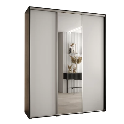 Šatní skříň YVONA 3 - 200/45 cm, černá / bílá / stříbrná