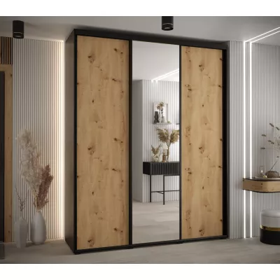 Šatní skříň YVONA 3 - 200/45 cm, černá / dub artisan / černá