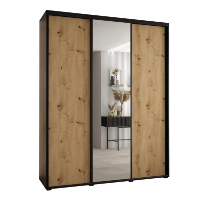 Šatní skříň YVONA 3 - 200/45 cm, černá / dub artisan / černá