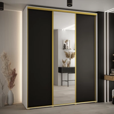 Šatní skříň YVONA 3 - 200/45 cm, bílá / černá / zlatá