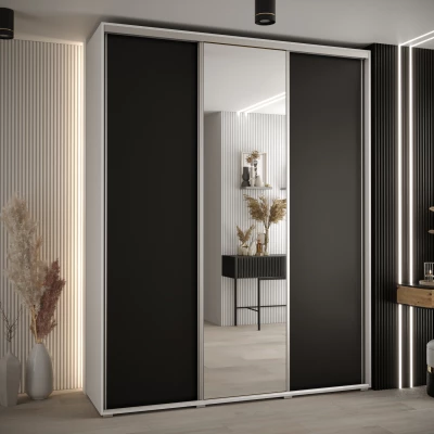 Šatní skříň YVONA 3 - 200/45 cm, bílá / černá / stříbrná